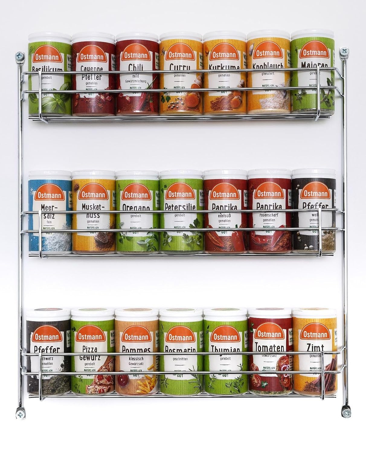 Ostmann Gewürze - gefülltes Gewürzregal mit 21 Gewürzdosen | Set aus Gewürze, Kräuter, Gewürzmischungen | zum Aufhängen | pro Schranktür | Sní: 1 kus