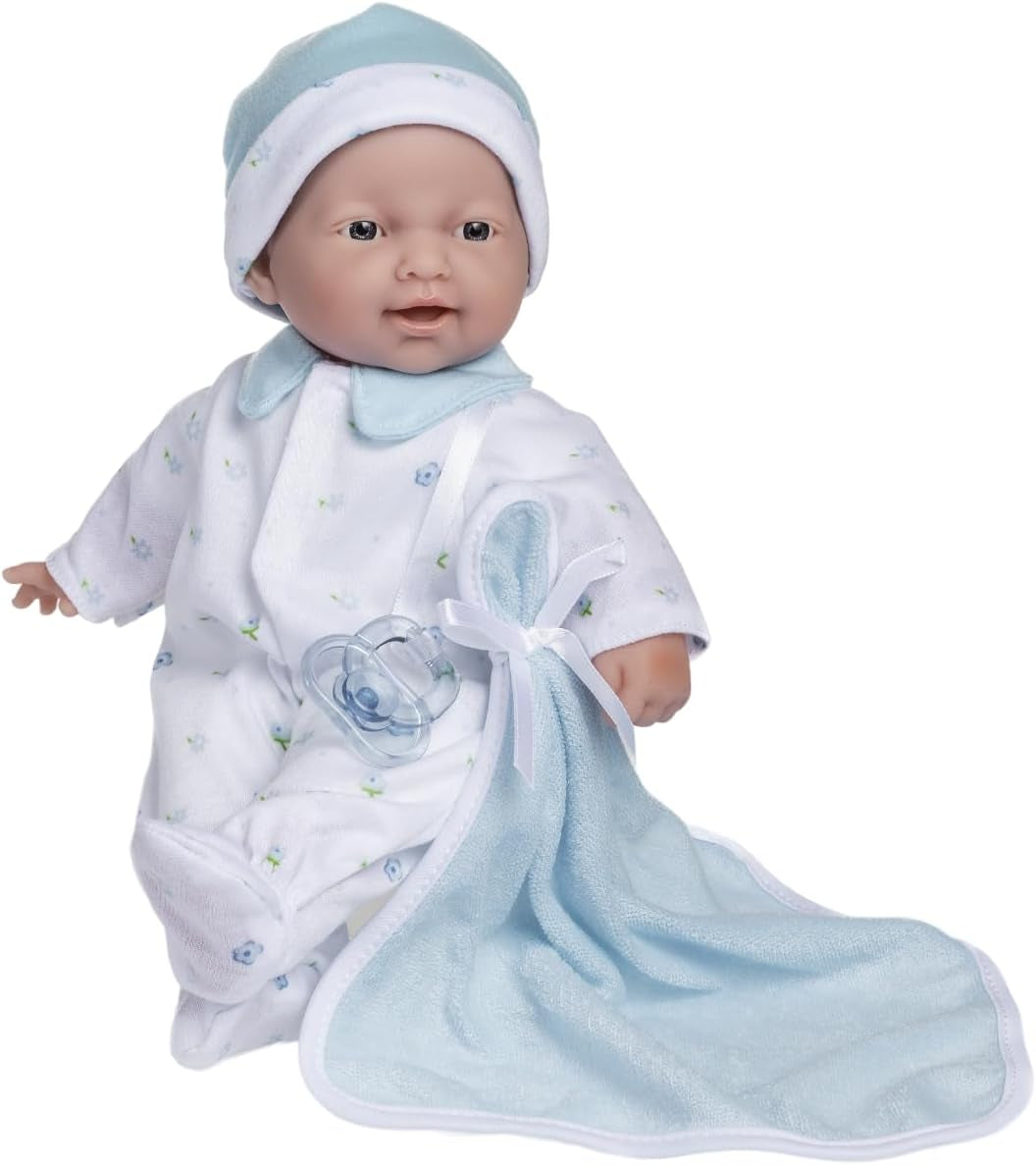JC Toys La Baby Caucasian Baby Doll Set - păpușă moale de 28 cm, lavabilă, costum roz detașabil cu pălărie, pătură și suzetă, pentru copii de la 12 luni în sus Papusi Naty Shop Singur Caucazian, albastru