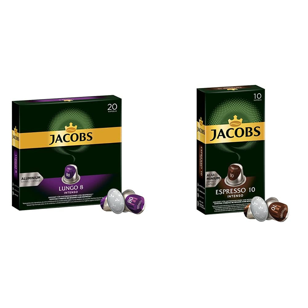 Kaffeekapseln Lungo Intenso, Intensität 8 von 12, 200 Nespresso®* kompatible Kapseln, 10 x 20 Getränke & Kapseln Espresso Intenso, Intensität 10,100 Nespresso®* kompatible Kaffeekapseln, 10x10