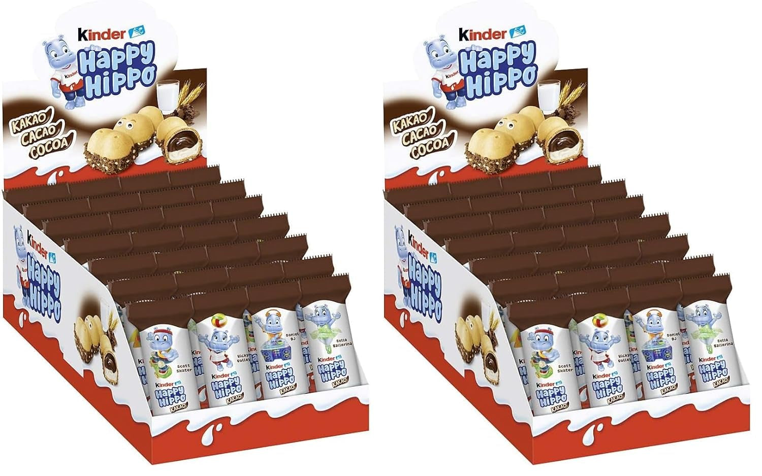 Kinder Happy Hippo Lískový ořech - Speciální křupavé oplatky s mlékem a lískooříškovým krémem - Karnevalové a Mardi Gras sladkosti - 1 balení obsahující 5 jednotlivých tyčinek po 20,7 g