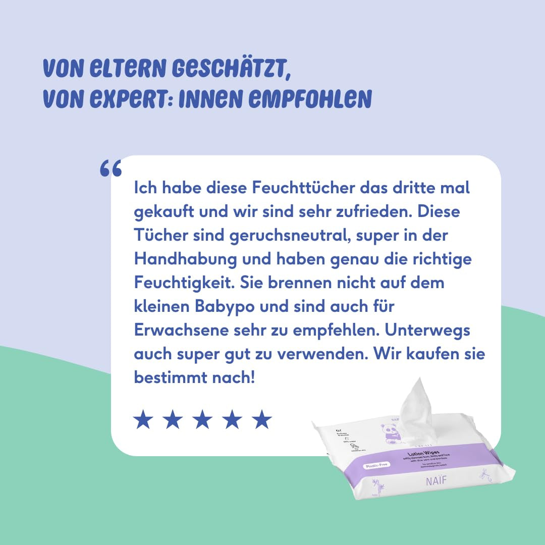Naïf - Vlhčené ubrousky bez plastu - 162 kusů (3 balení po 54 ubrouscích) - pro kojence a děti - zadek, tělo, obličej - s aloe vera a bambusem - 0% vůně a alkohol
