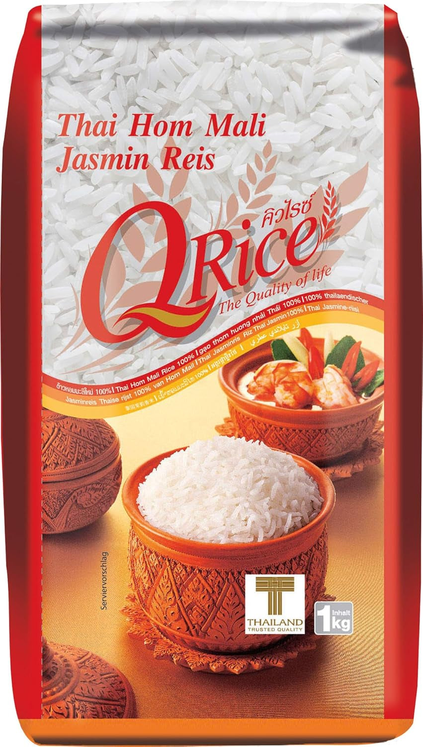 Q RICE – 100% dlouhozrnná jasmínová rýže z Thajska – voňavá a aromatická s lehce lepkavou texturou – ideální do kari, bowls a asijských jídel – 1 x 5 kg