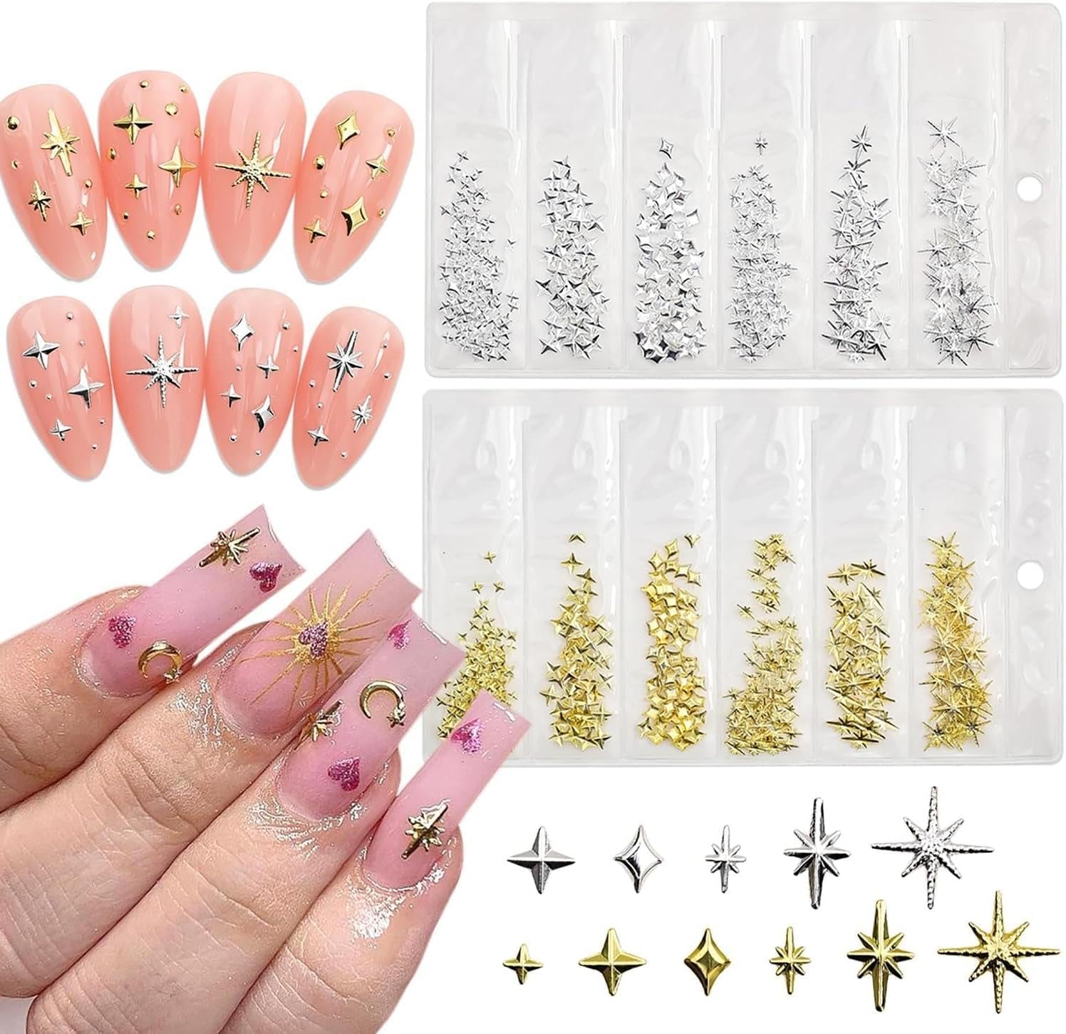 400 Pcs Stern Nail Charms Gold Silber, Charms Nägel Zubehör, Nagel Deko, Nail Art Zubehör, Nagel Charms, Nagel Steine, Nail Design, Charms Für Nägel