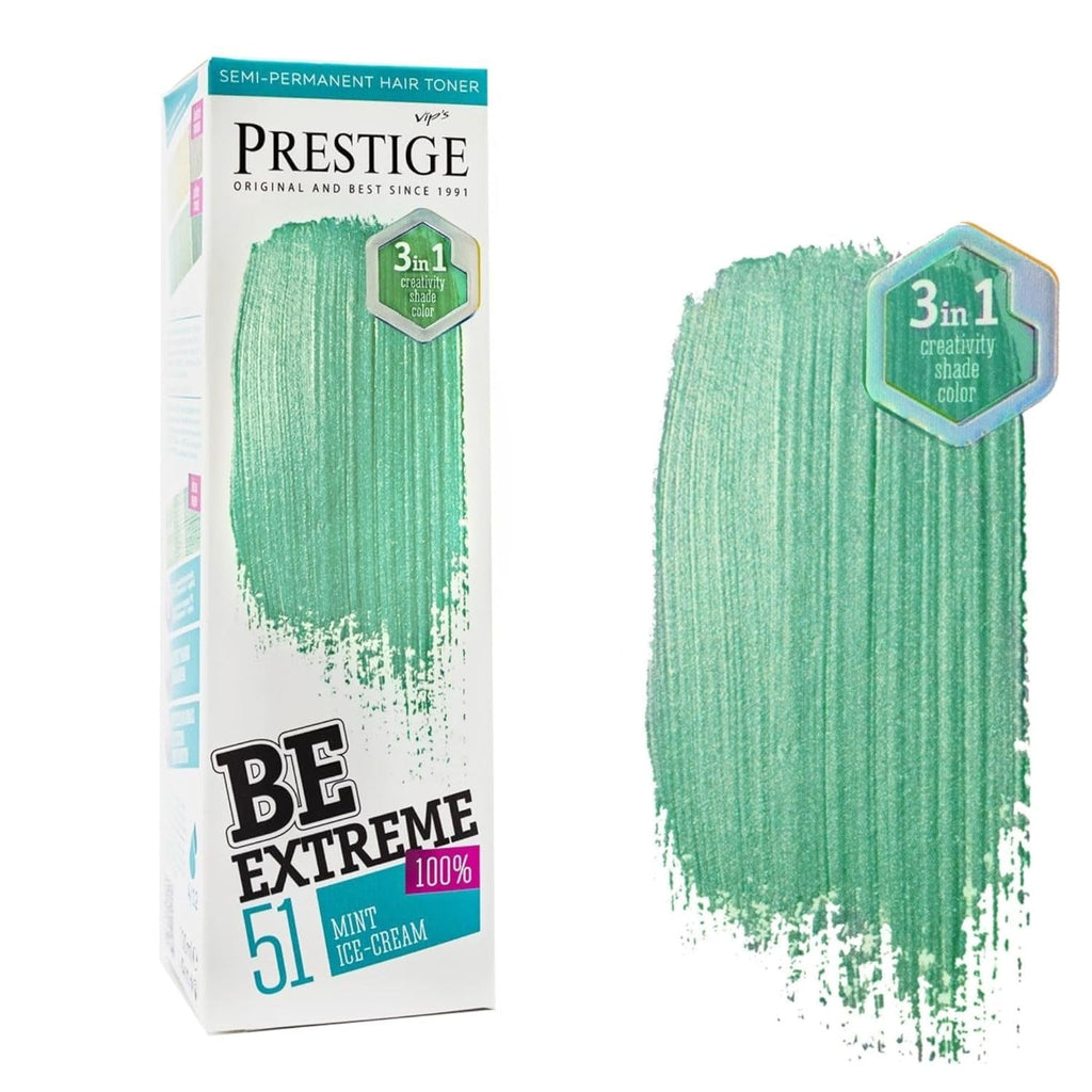 Vip's Prestige Be Extreme | Tonic semipermanent pentru păr 50 Wild Green | Pigment pur | Adaugă culoare părului vopsit sau cărunt | Rezultat temporar | Fără amoniac, fără parabeni, fără PPD Vopsea pentru par Naty Shop 51 Înghețată cu mentă