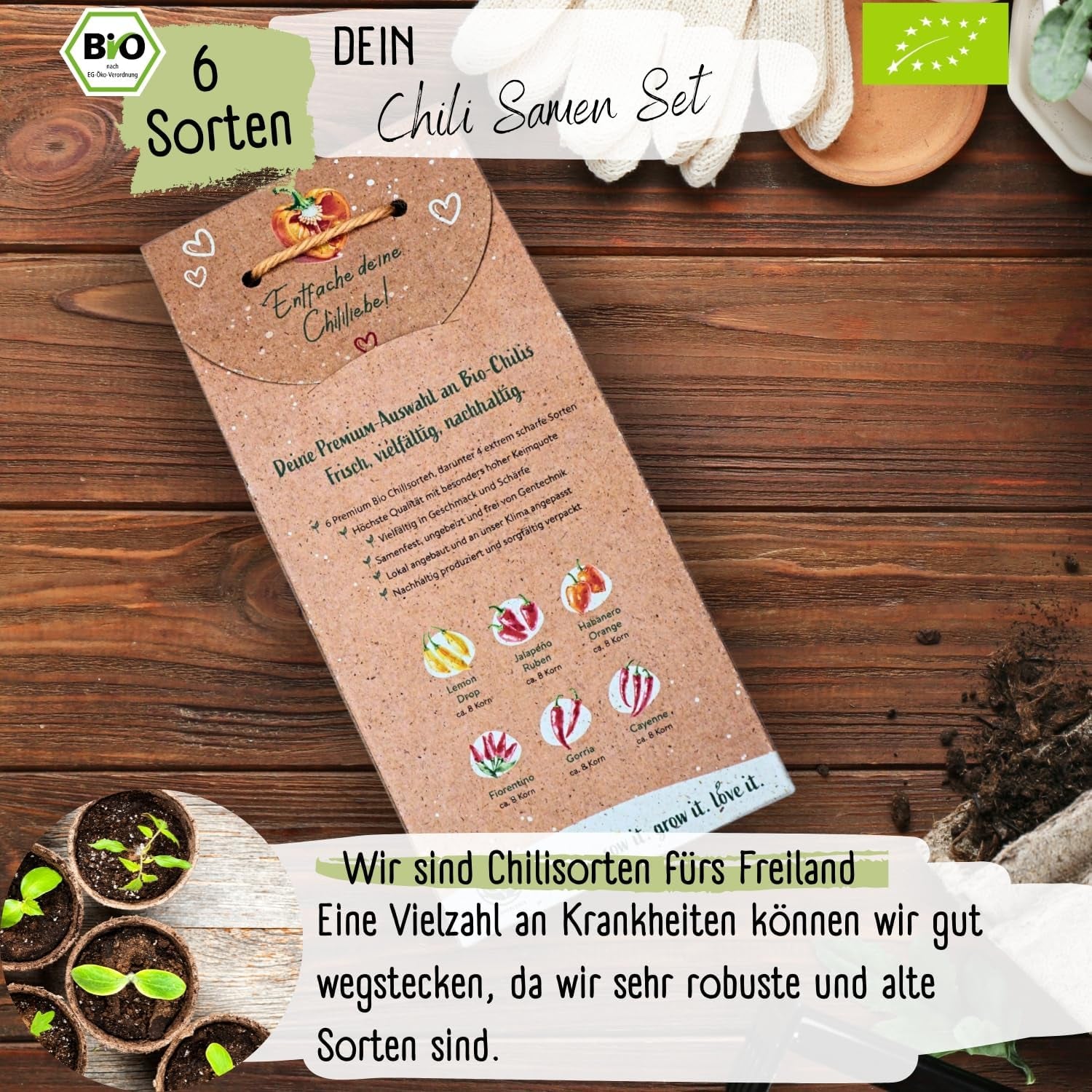 Bio Chili Seed Set - 6 Bio Chili semínek, jemně až extrémně pikantní, zdarma opylovaná kvalita | od pikantního Habanera po barevné a tradiční odrůdy chilli – Pepperoni Seeds