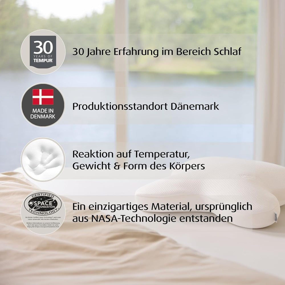 Pernă de dormit TEMPUR Ombracio, pernă ergonomică pentru dormit pe burtă în formă de fluture, fermitate medie, 60 x 50 x 10 cm, Alb