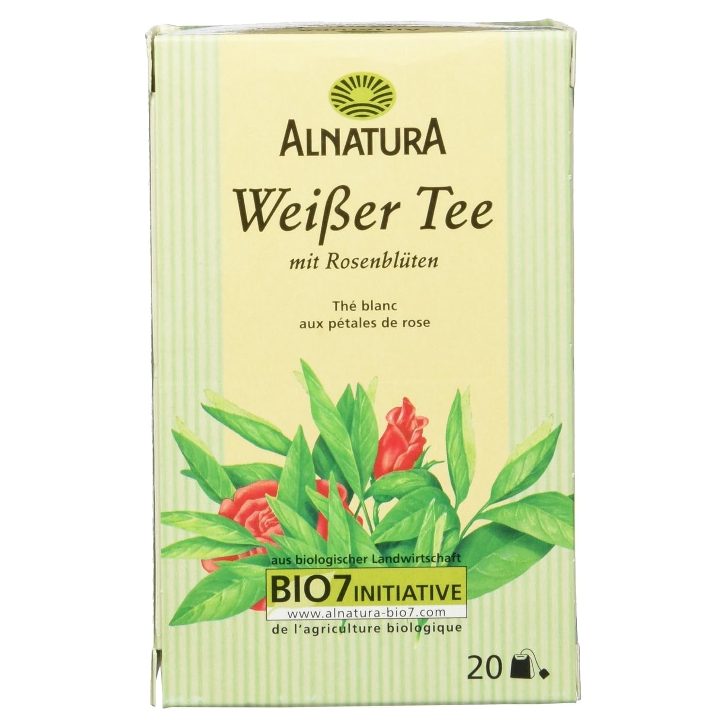 Ceai alb organic cu petale de trandafir, 20 pliculețe, 30 g