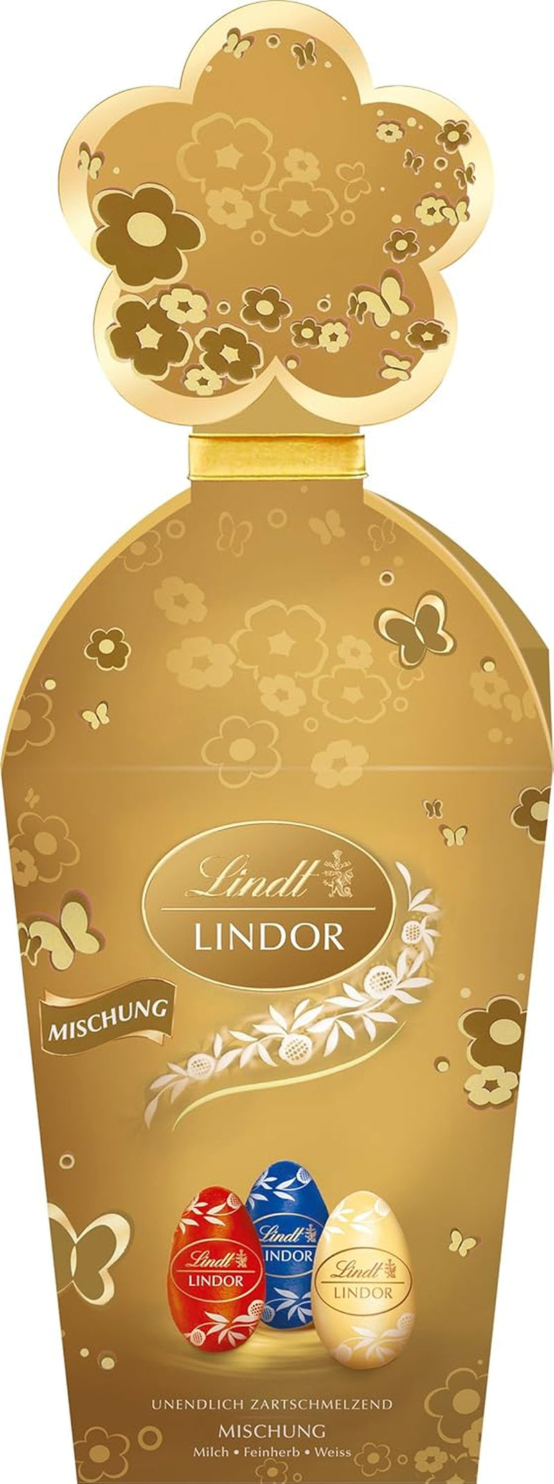 Velikonoční směs Lindt Čokoláda LINDOR | Krabice 144g | Vajíčka LINDOR, která se rozplývají v ústech ve třech variantách: Mléčná čokoláda, Hořká čokoláda, Lískový ořech | Velikonoční čokoláda | Čokoládový dárek | 1 balení