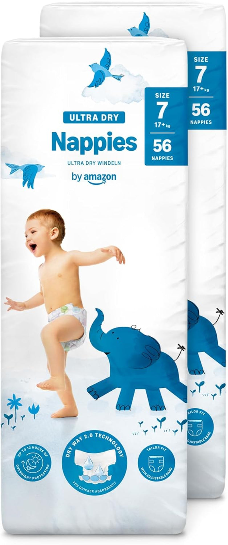 Ultra suché plenky Amazon, velikost 3 (4-9 kg) – měsíční krabička, bílá, počet 172 (2 balení po 86) (dříve Mama Bear, identický produkt)