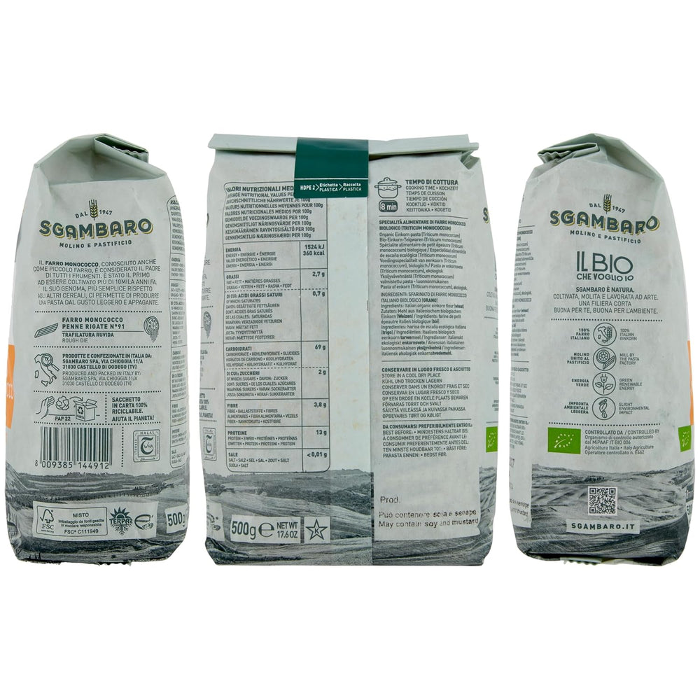 Bio těstoviny Penne Rigate N.91 - 500g Nízkotučné pšeničné těstoviny - zdroj vlákniny a bílkovin