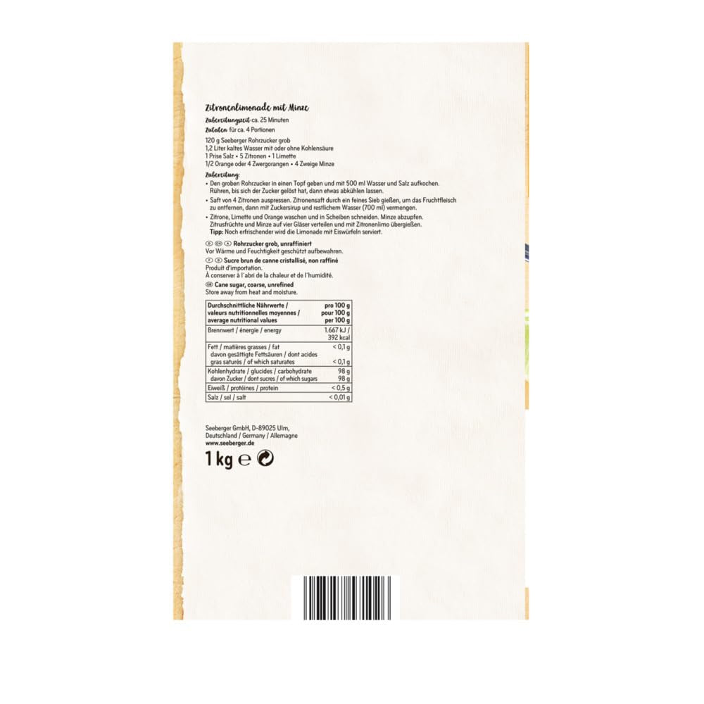 Seeberger Rohrzucker Grob 5Er Pack: Vollrohrzucker Besonders Aromatisch - Ideal Für Cocktails Und Zum Backen - Grob - Unraffiniert, Vegan (5 X 1 Kg) Sladidla Naty Shop