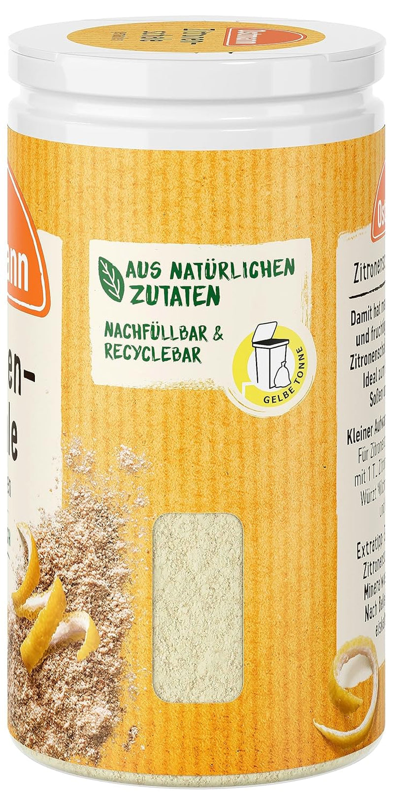 Ostmann Gewürze – Zitronenschale, gemahlene Schale für ein frisches Zitronen-Aroma, zum Backen nebo Verfeinern von Soßen, Dressings & Dezerty, vegan, 35 g (Verpackungsdesign kann abweichen)
