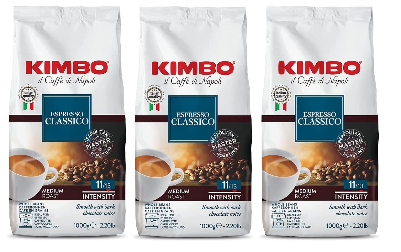3x Boabe de cafea Espresso Classico, prăjire medie, boabe întregi de cafea, prăjire medie, pungă de 1 kg, cafea din Napoli