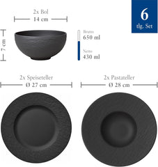 Villeroy & Boch – Set de început Manufacture Rock, 6 piese, negru, rezistent la mașina de spălat vase, rezistent la cuptorul cu microunde, set de veselă negru mat, veselă, tacâmuri, porțelan premium