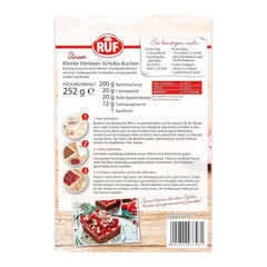 RUF Kleiner Himbeer-Schokokuchen, Mini-Kuchen Mit Feiner Puddingcreme, Himbeeren Und Weißen Schokoraspeln, Inkl. Backform, 1X252G Směs na pečení a vaření Naty Shop