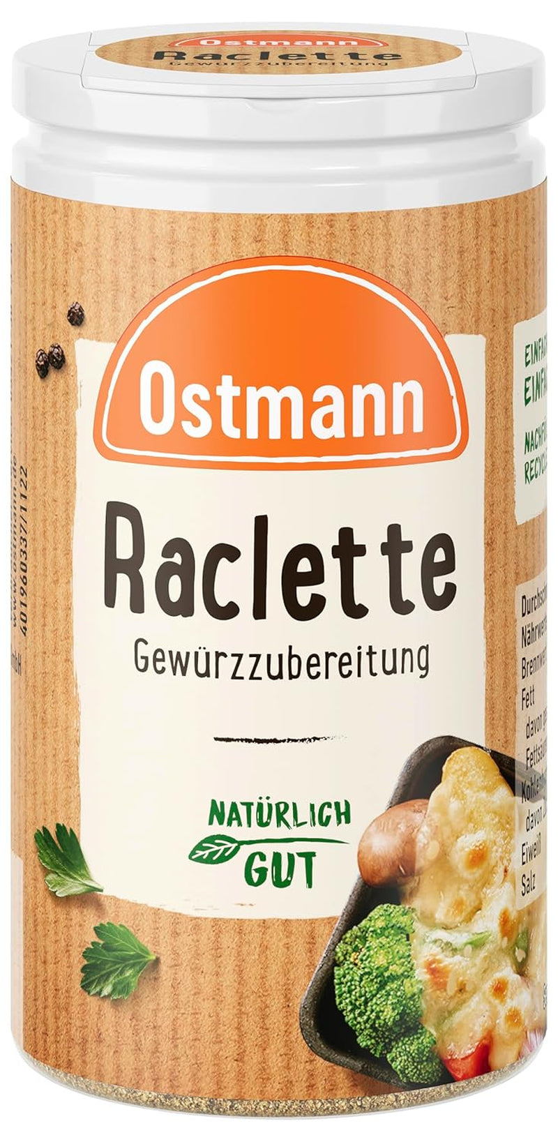 Ostmann Gewürze - Raclette Gewürzzubereitung | Zum Würzen von Käsegerichten | Recyclebare, nachfüllbare Streudose | 45 g ve Streueru