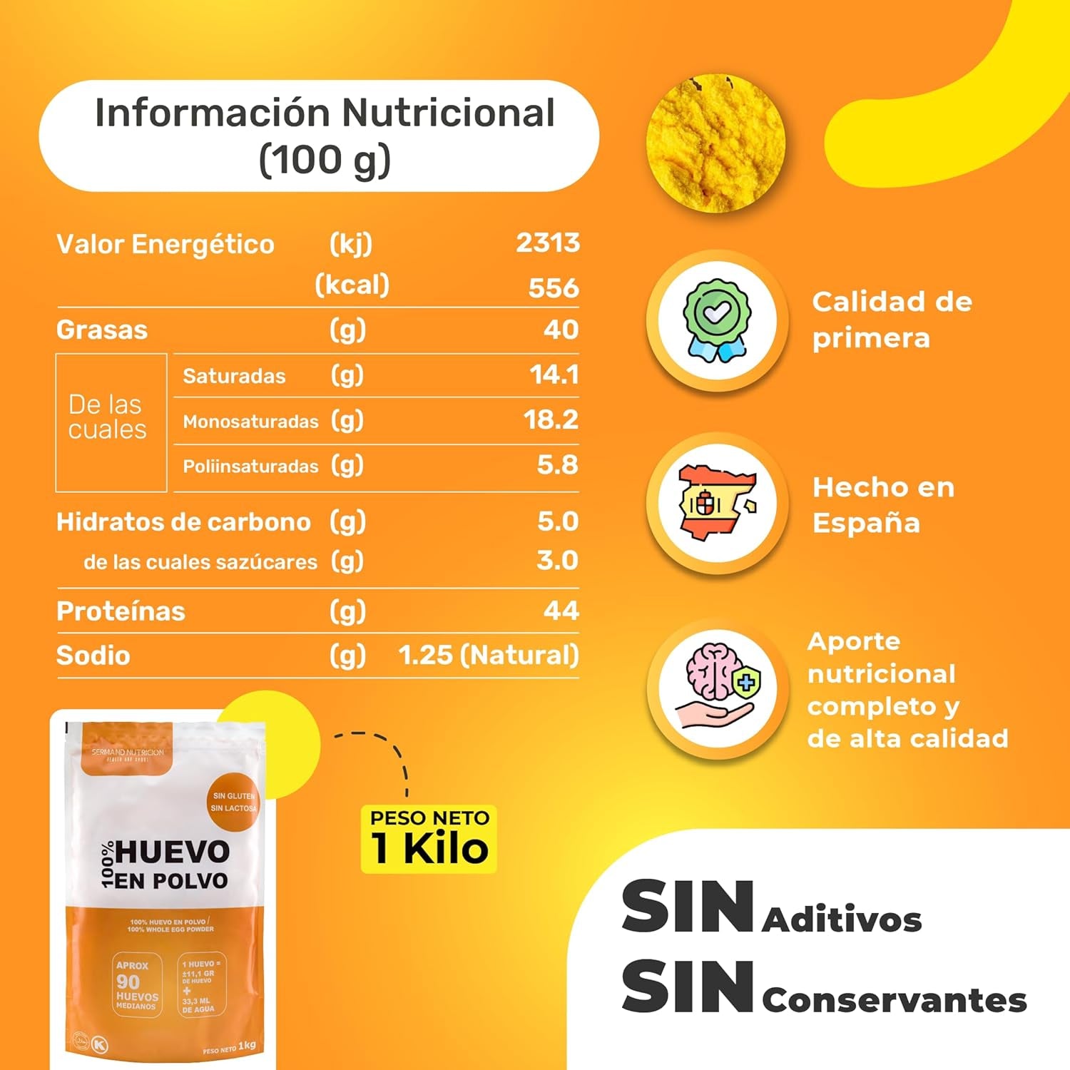 Eipulver aus Freilandeiern (1kg) | Pasteurisiertes Vollei Pulver | Ohne Zusatztoffe | Bez lepku a bez laktózy | Vakuumverpackung im Zip-Beutel