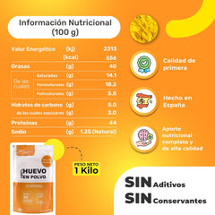 Eipulver aus Freilandeiern (1kg) | Pasteurisiertes Vollei Pulver | Ohne Zusatztoffe | Bez lepku a bez laktózy | Vakuumverpackung im Zip-Beutel