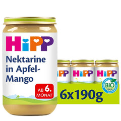 Hipp Pro malé labužníky, Nektarinky v jablkách a mangu, bez přidaného cukru, 6 X 190 gramů Mother and Child Naty Shop 190 gramů Ovoce
