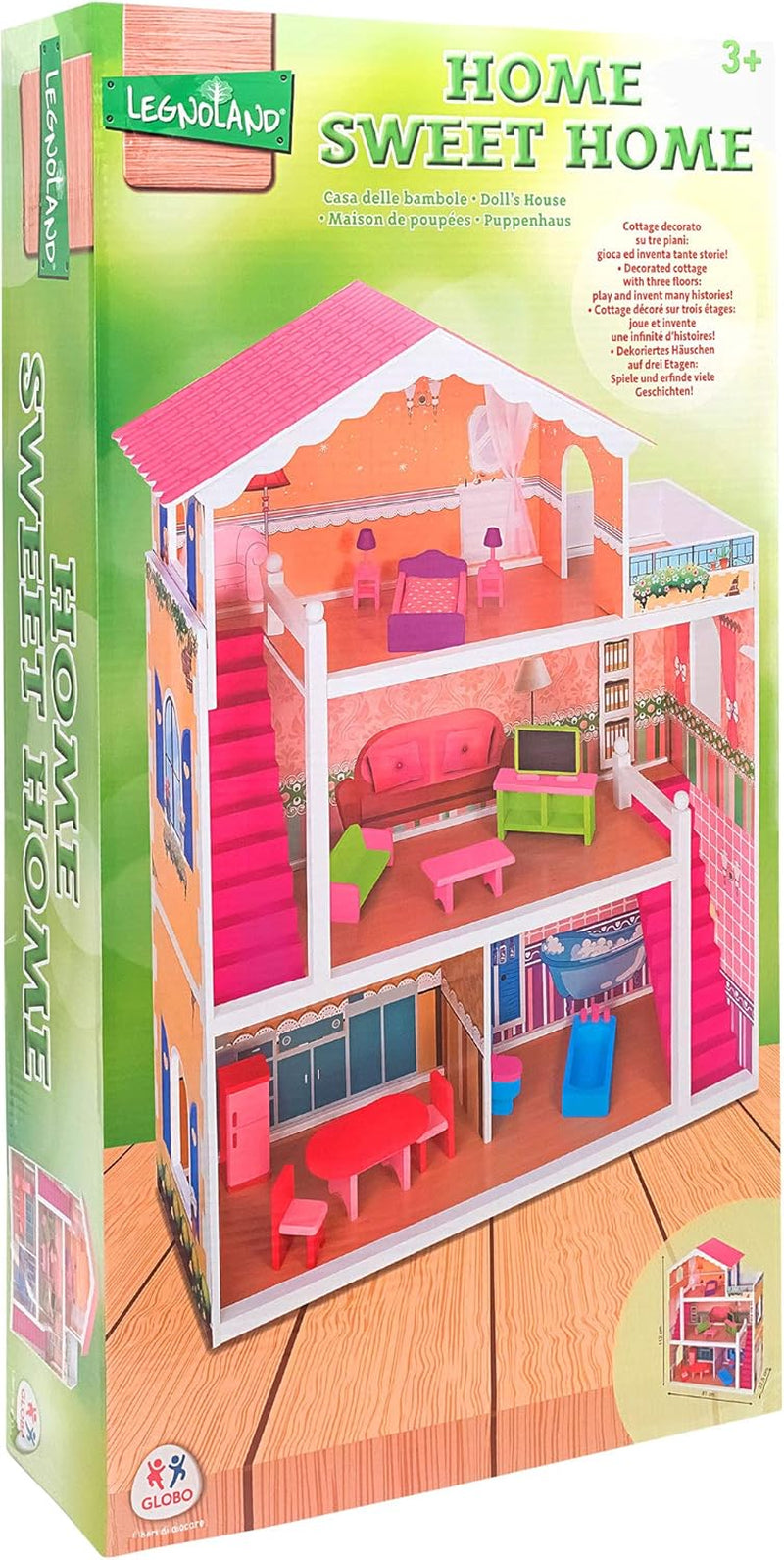 37916 - Domeček pro panenky - dřevo - 3 police, - 17 doplňků Domky pro panenky Naty Shop