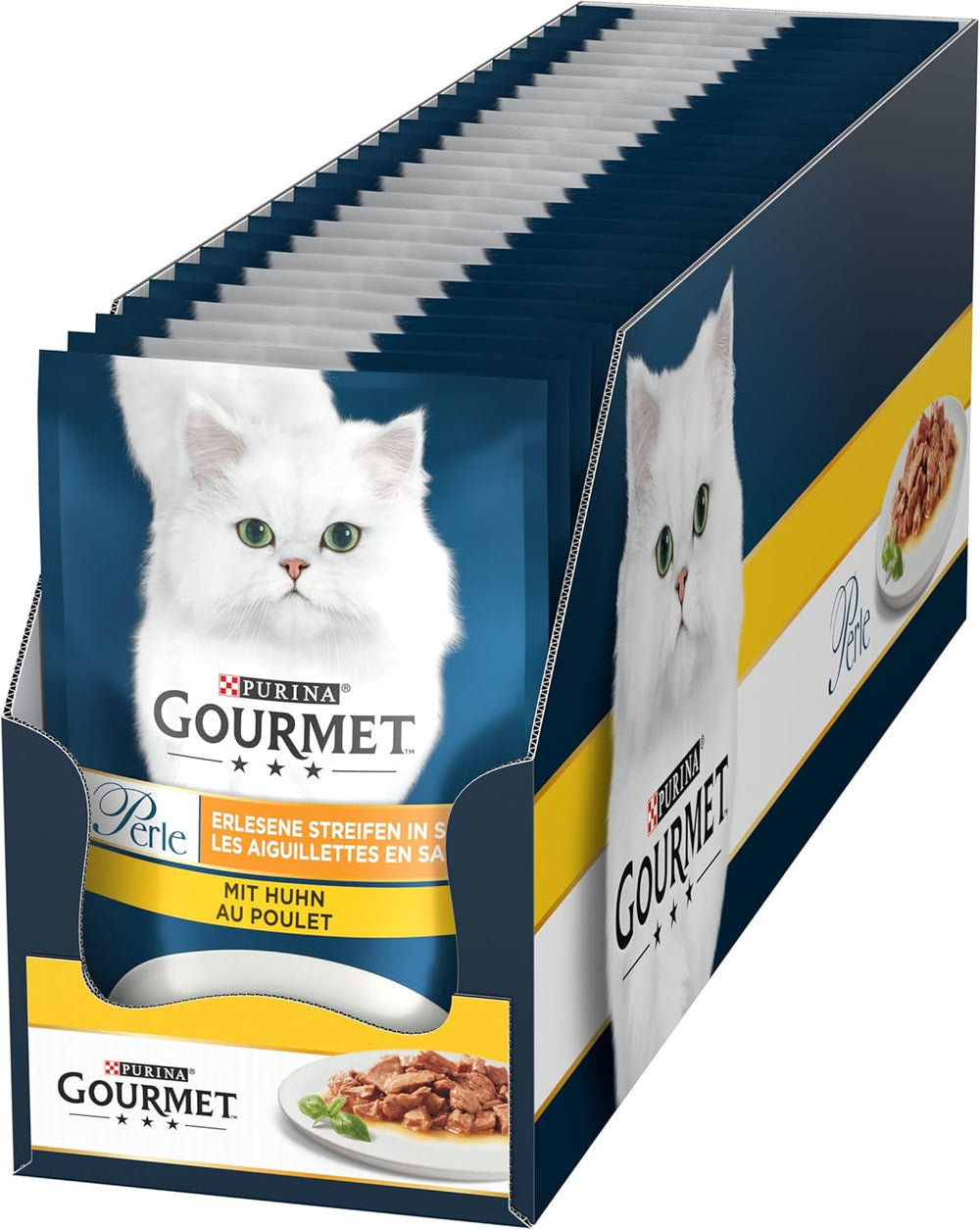 Hrană umedă pentru pisici Gourmet Perle Select Strips cu pui, pachet de 26 (26 x 85g)