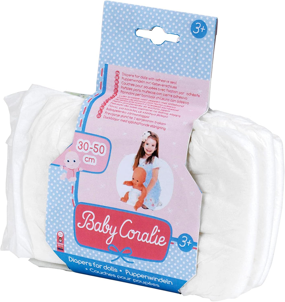Scutece Theo Klein 1673 Baby Coralie | Pentru păpuși de 30 până la 50 cm | Trei scutece cu închidere cu velcro | Jucărie pentru copii cu vârsta de 3 ani și peste