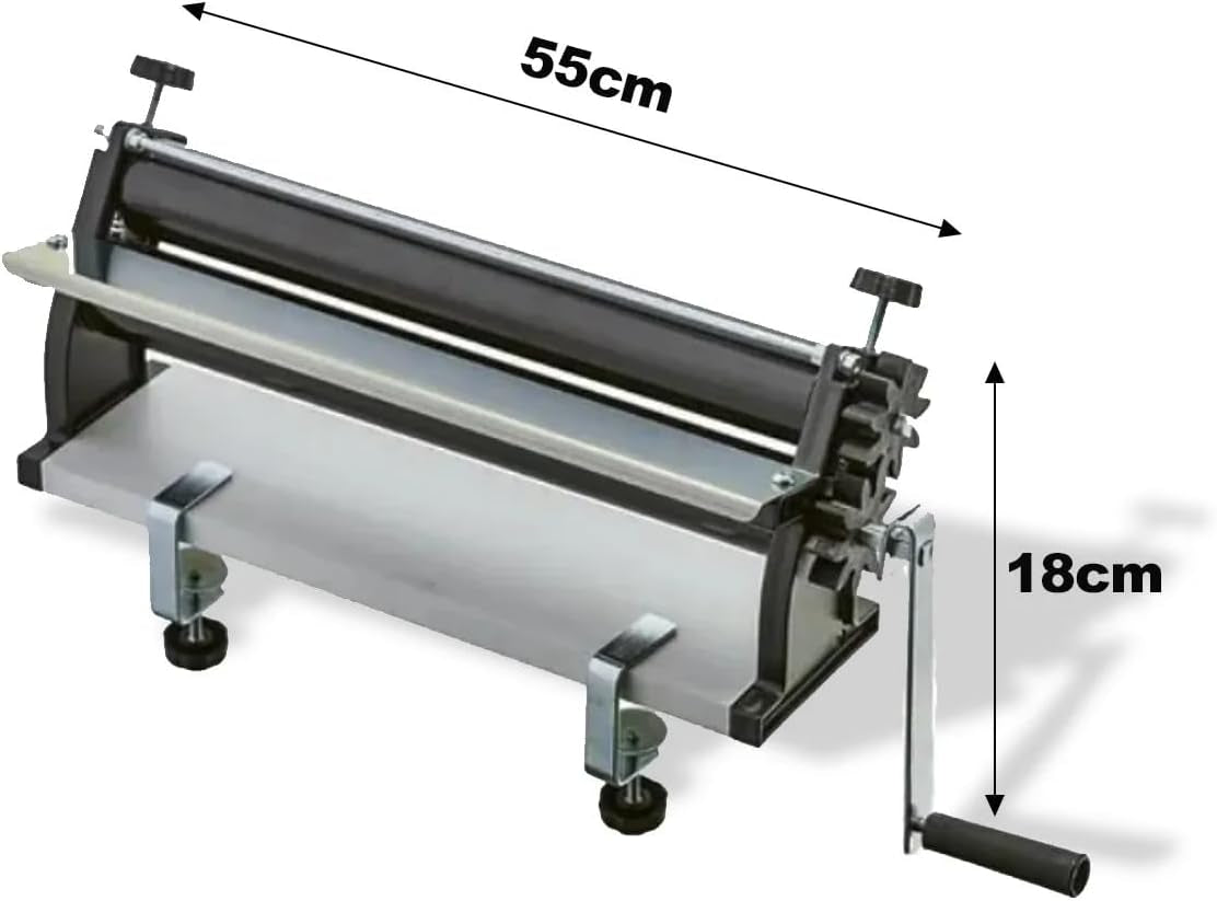 DKN Stroj na těsto na pizzu s ruční klikou, 48,8 cm, Stroj na nudle, Teigfolie s Anti-Haft Rolls a Dicken Control – Konstrukce z masivního Stahl und Aluminium