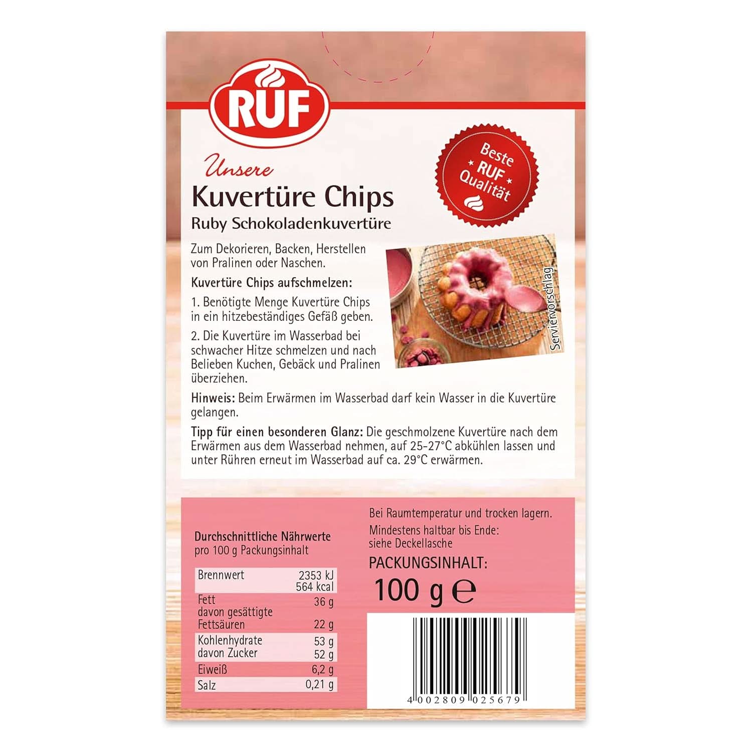 RUF Couverture Chips Ruby, 100 grame Glazuri si Decor Naty Shop