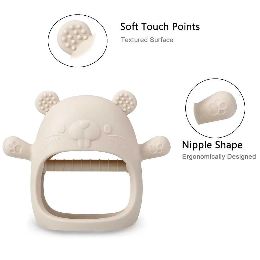 Jucărie de dentiție din silicon PandaEar pentru bebeluși | Mănușă de dentiție cu sugere | Suzetă de mestecat pentru ameliorarea durerii (alb/roz)