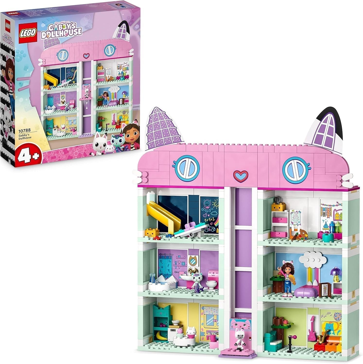 Lego 10788 Sada hraček Domeček pro panenky Gabby, 8 pokojů a 4 patra Domeček pro panenky Gabby s figurkami Pandi, Surikata, Kuchi a doplňky, Dárek pro 4leté dívky, chlapce a děti Stavebnice Besuche den LEGO-Store Single