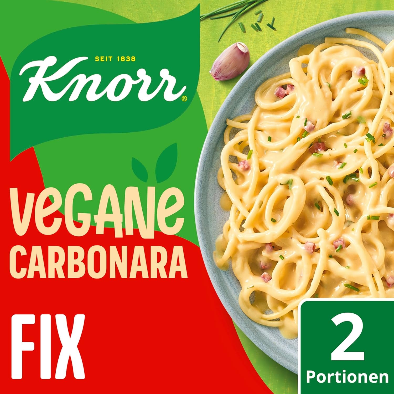 Knorr Fix Vegane Carbonara für eine leckere vegane Pasta ohne geschmacksverstärkende Zusatzstoffe 2 Porce