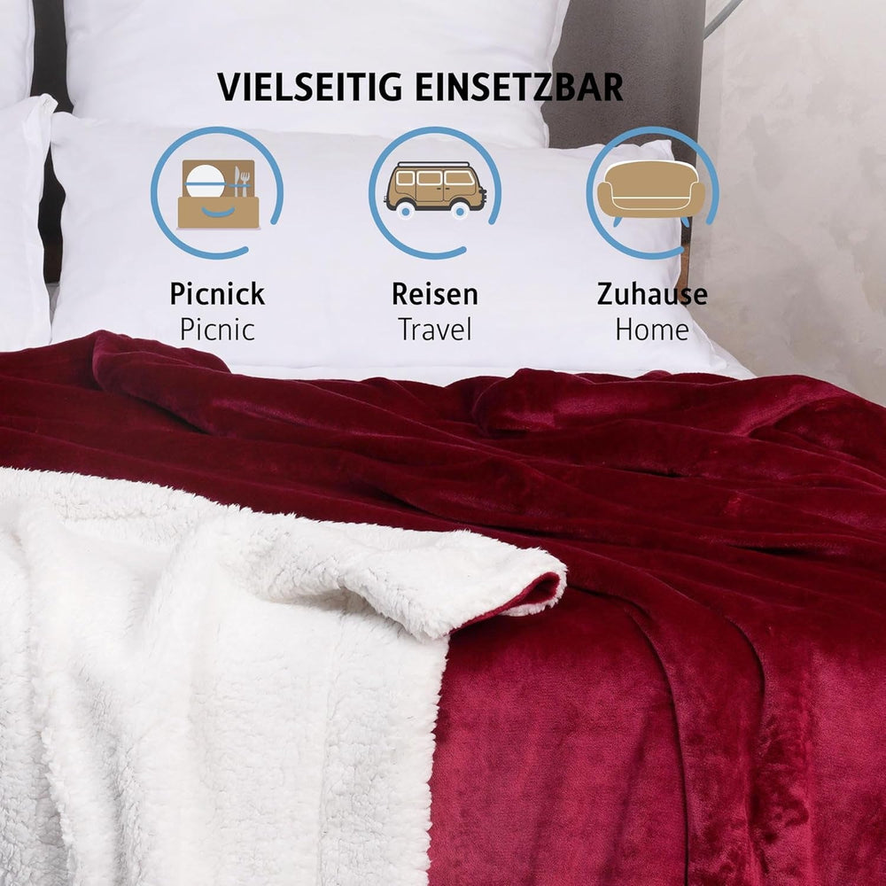 Komfortec pătură confortabilă 150X200 Cm, pătură pufoasă din fleece certificată Oeko-Tex, pătură caldă sherpa pentru canapea, pătură groasă pentru canapea, burgundy Paturi si Cuverturi Besuche den Komfortec-Store