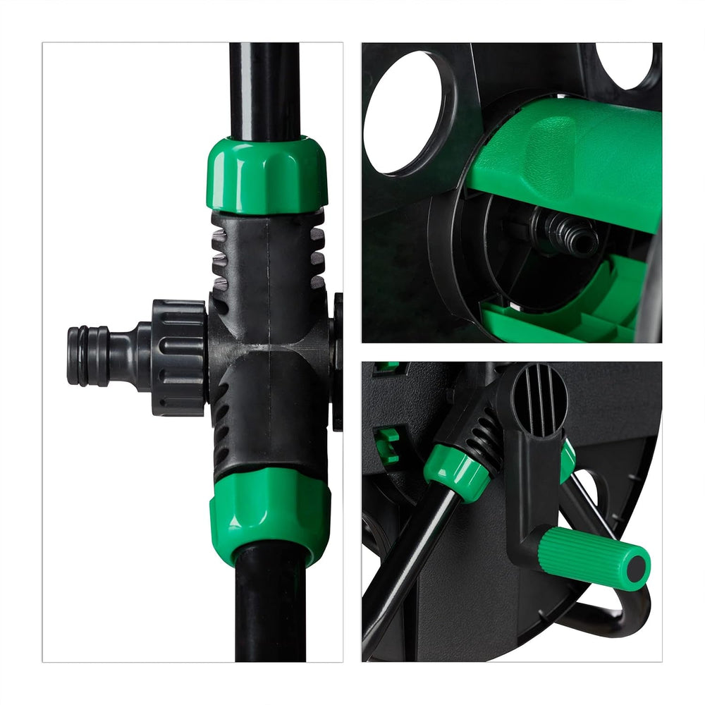 Rolă de furtun Relaxdays, înfășurare furtun de apă goală, pentru furtun de grădină de 30 m 1/2", înălțime-lățime 39 x 43 x 30 cm, negru-verde