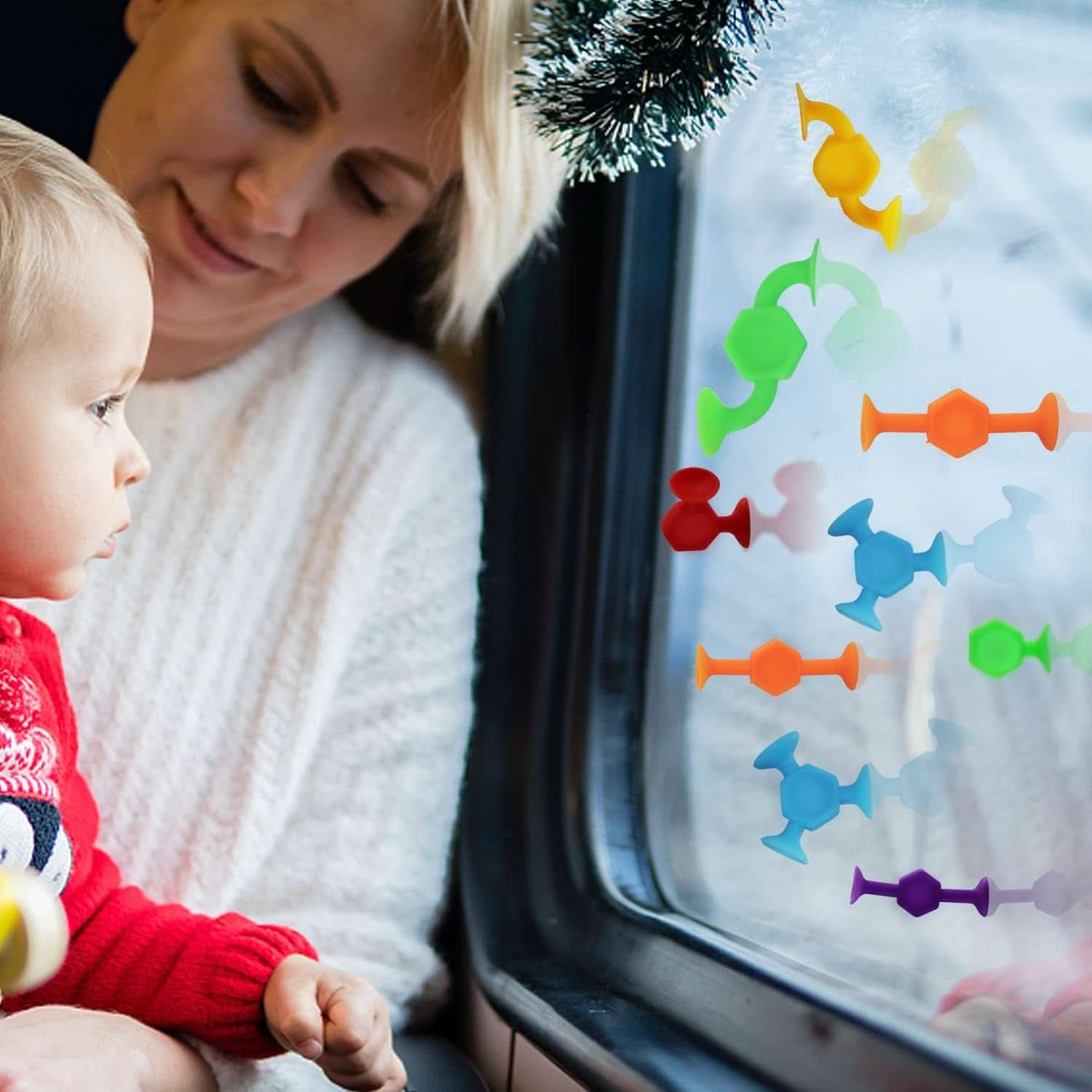 Balení 48 přísavek, Montessori hraček do vany Maminka a miminko Naty Shop