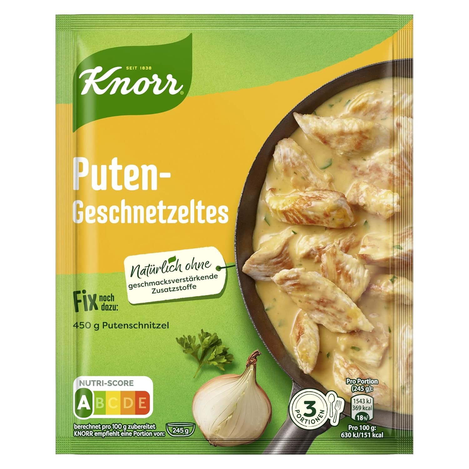 Knorr Fix Puten-Geschnetzeltes für ein leckeres Fleischgericht ohne geschmacksverstärkende Zusatzstoffe 3 Porce