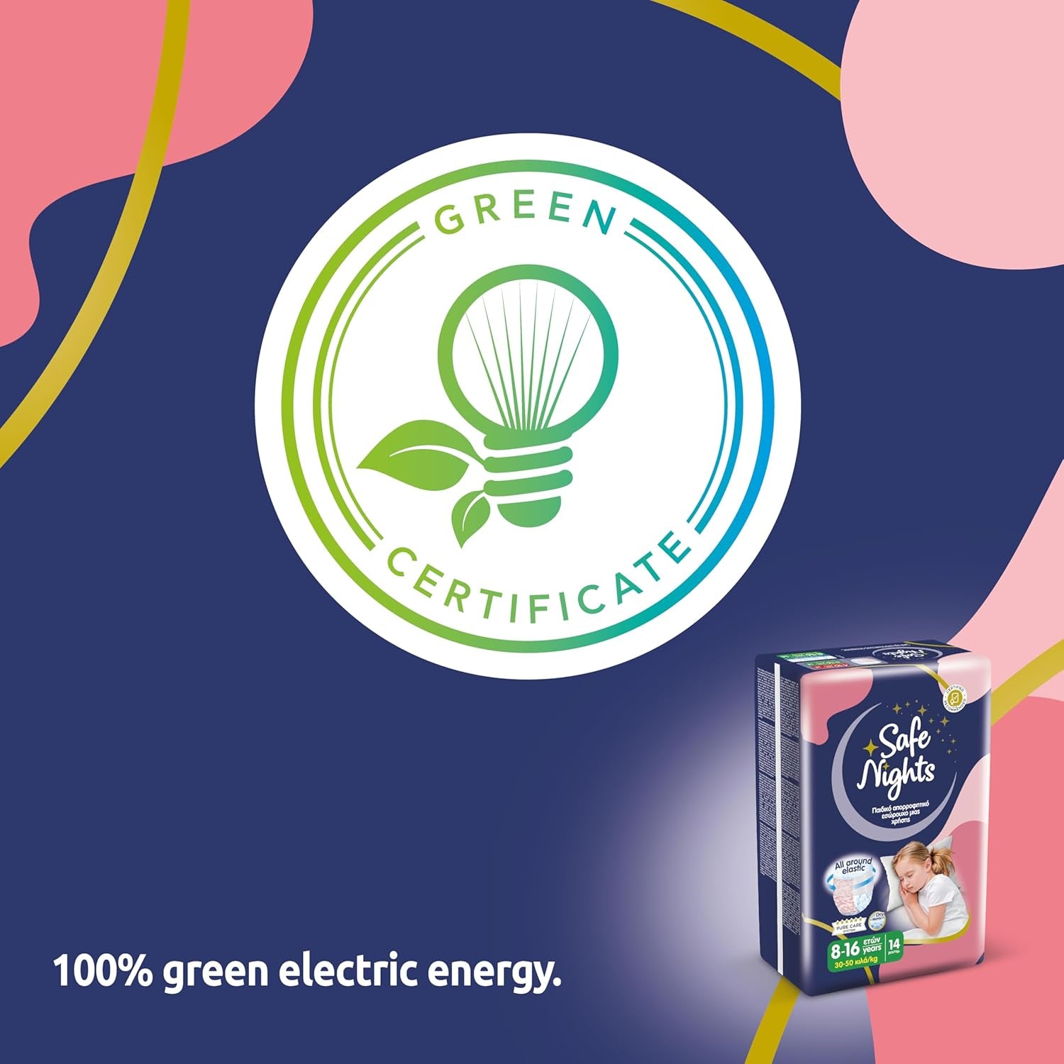 Safe Nights Girl, Dívčí 8-16 let (30-50 kg), Absorpční noční prádlo, 14 balení