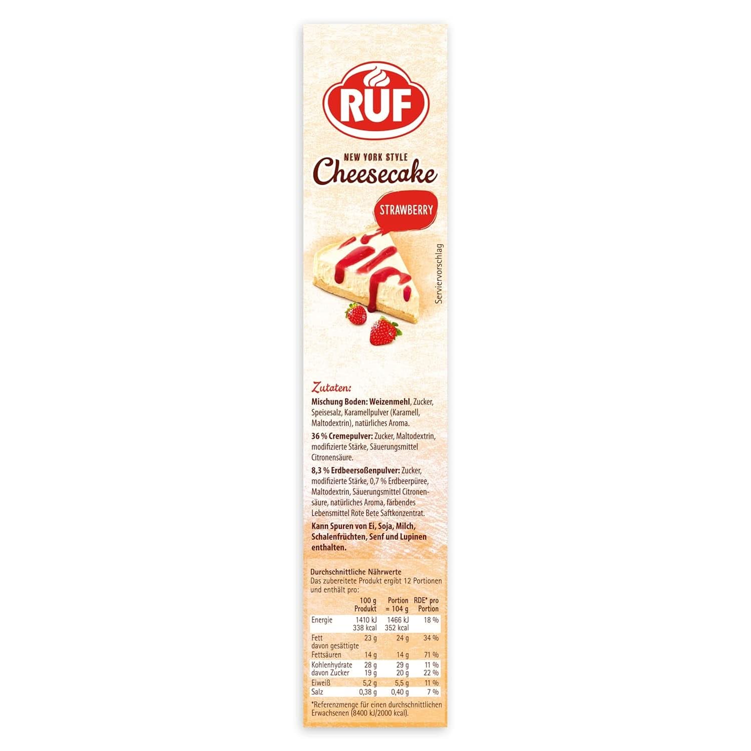 RUF New York Cheesecake Strawberry No Bake, originální americký cheesecake s jahodovou omáčkou, 360 gramů Kitchen Naty Shop