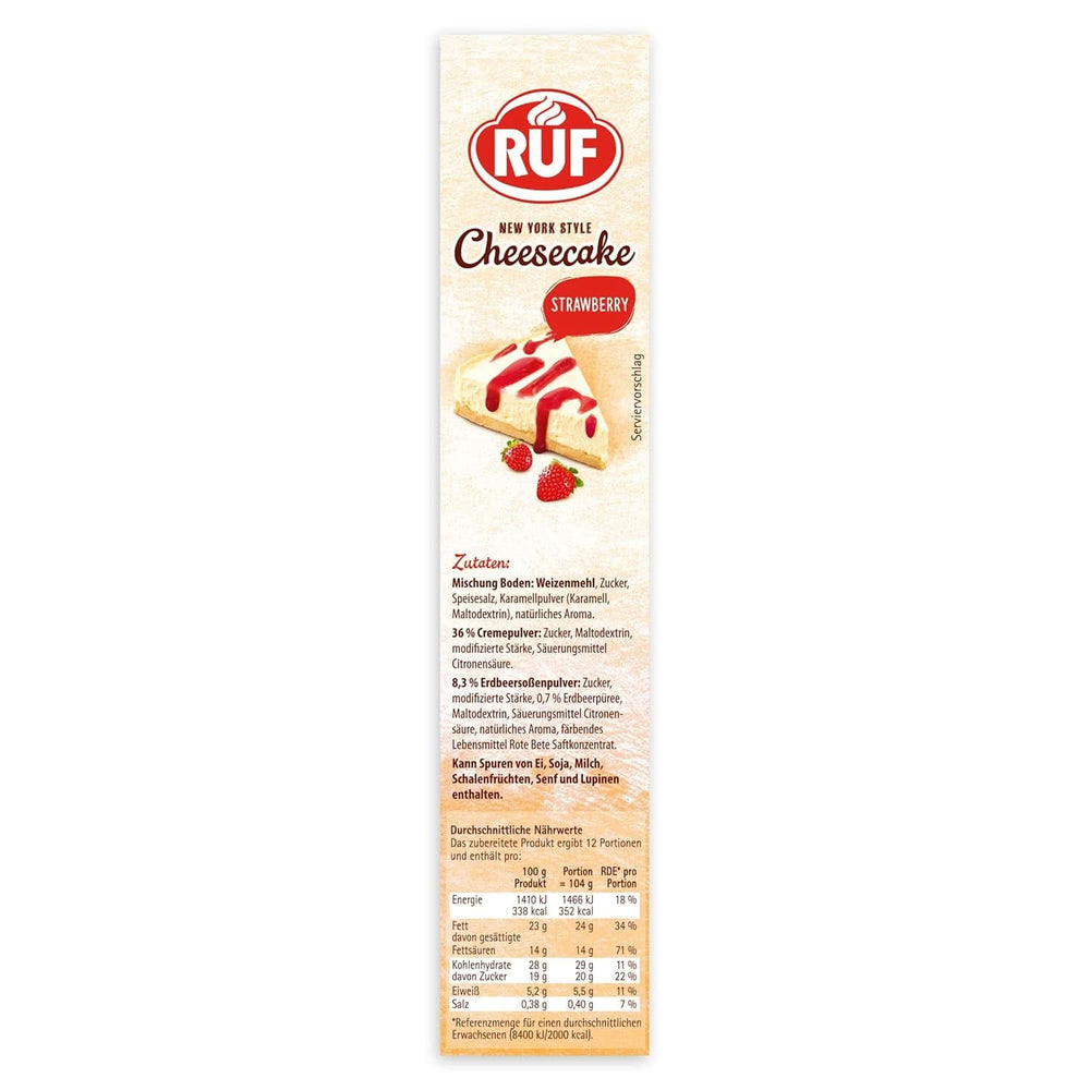 RUF New York Cheesecake Strawberry No Bake, originální americký cheesecake s jahodovou omáčkou, 360 gramů Kitchen Naty Shop