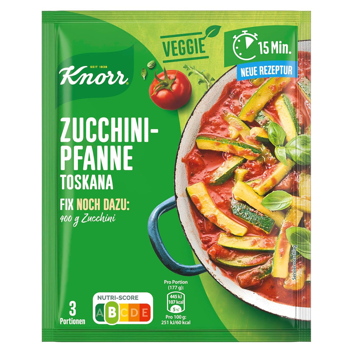 Knorr Fix Veggie Würzmischung Zucchini-Pfanne Toskana mit Gemüse für eine leckeres Gericht ohne geschmacksverstärkende Zusatzstoffe 3 Porce