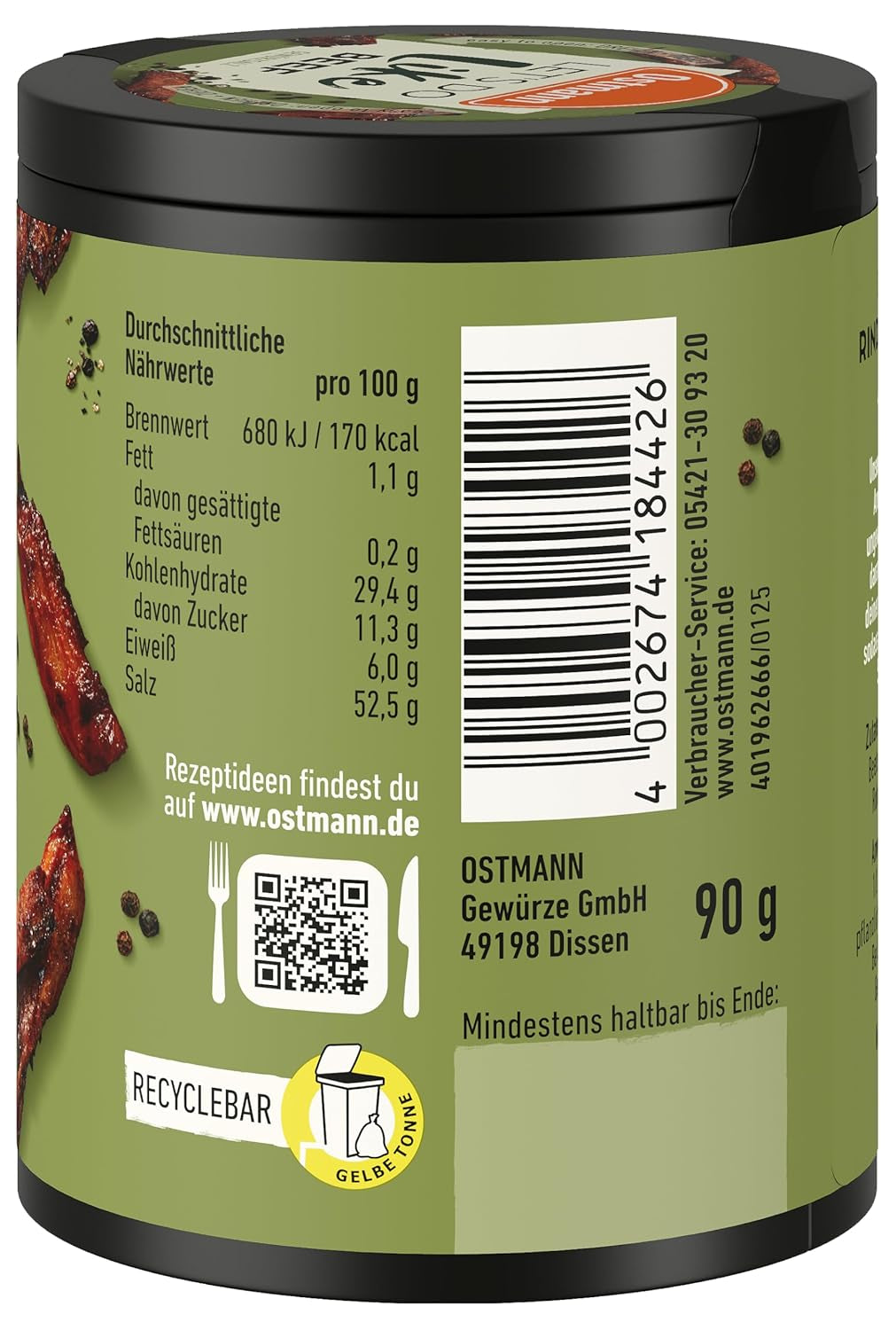 Ostmann Gewürze - Pojďme jako hovězí | Rindfleisch-Geschmack für ungewürzte Fleischersatzprodukte | Gewürzsalz für Seitan, tofu a vegetariánské a veganské Gerichte | 90 g v Metalldose recyclebar