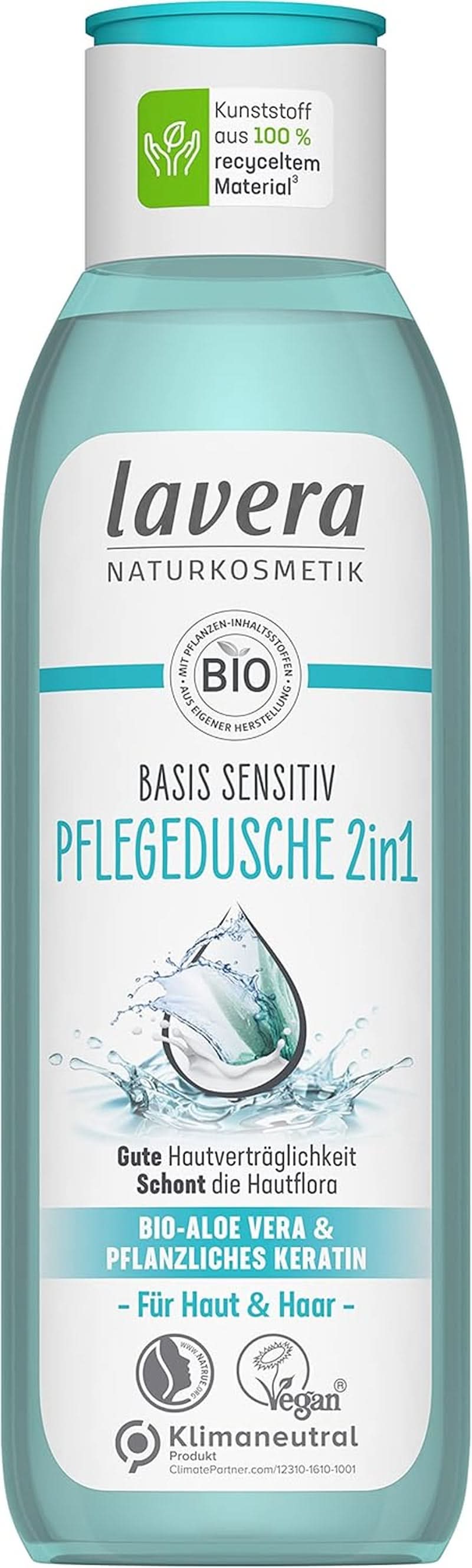 Lavera Care Basis Sensitiv 2v1, Šampon a sprchový gel s bio aloe vera a rostlinným keratinem, 250 ml Sprcha a koupel Naty Shop