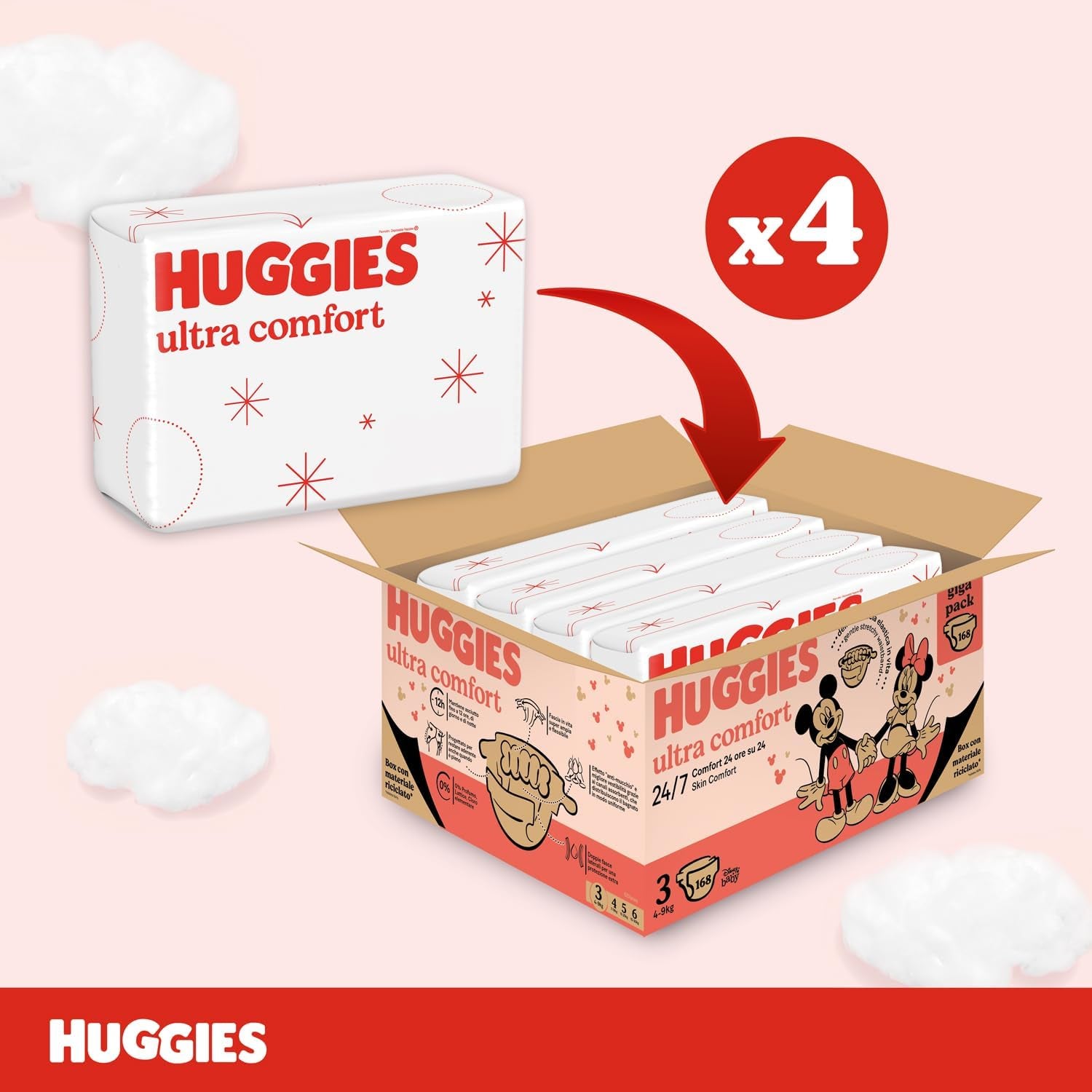 Pleny Huggies Ultra Comfort, velikost 3 (4-9 kg), design Disney, 168 kusů