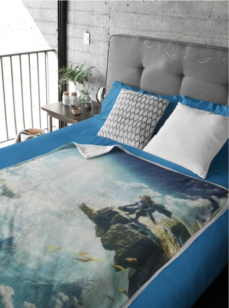 Deka Zelda Sherpa – Sky Totk – 100 x 150 cm – oficiální licencovaný produkt, zelená, dvojité postele a přikrývky HÃ”MADICT