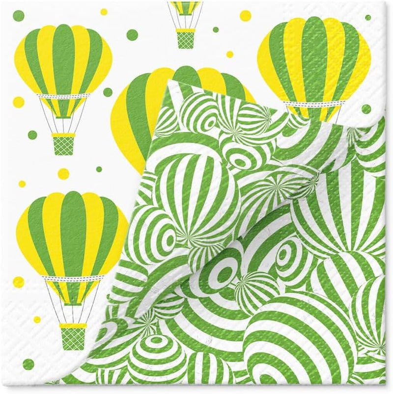 PAW - Șervețele față-verso 3 straturi (33 X 33 cm) I 20 bucăți I Perfect pentru zile de naștere, petreceri, nunți, comuniuni, sărbători I Decorațiuni de masă imprimate pe ambele părți - Flori boho păsări I Baloane dungate
