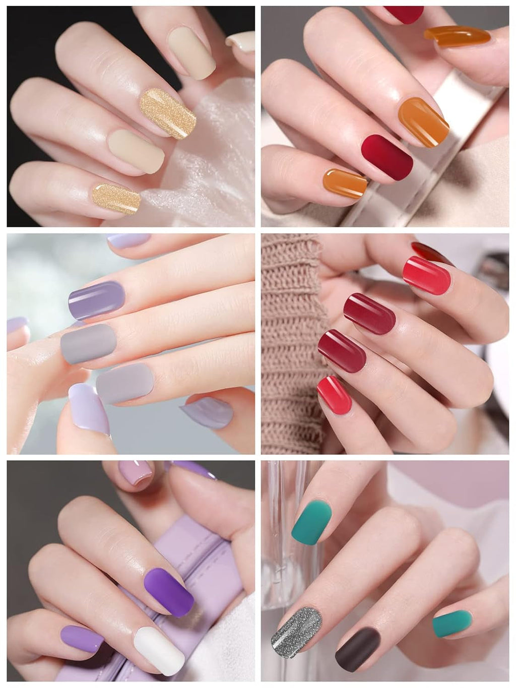 EBANKU 576 bucăți unghii scurte prin presare cu lipici de unghii, 12 culori unghii artificiale mate scurte, 8 unghii artificiale strălucitoare scurte, 4 unghii artificiale cu sclipici