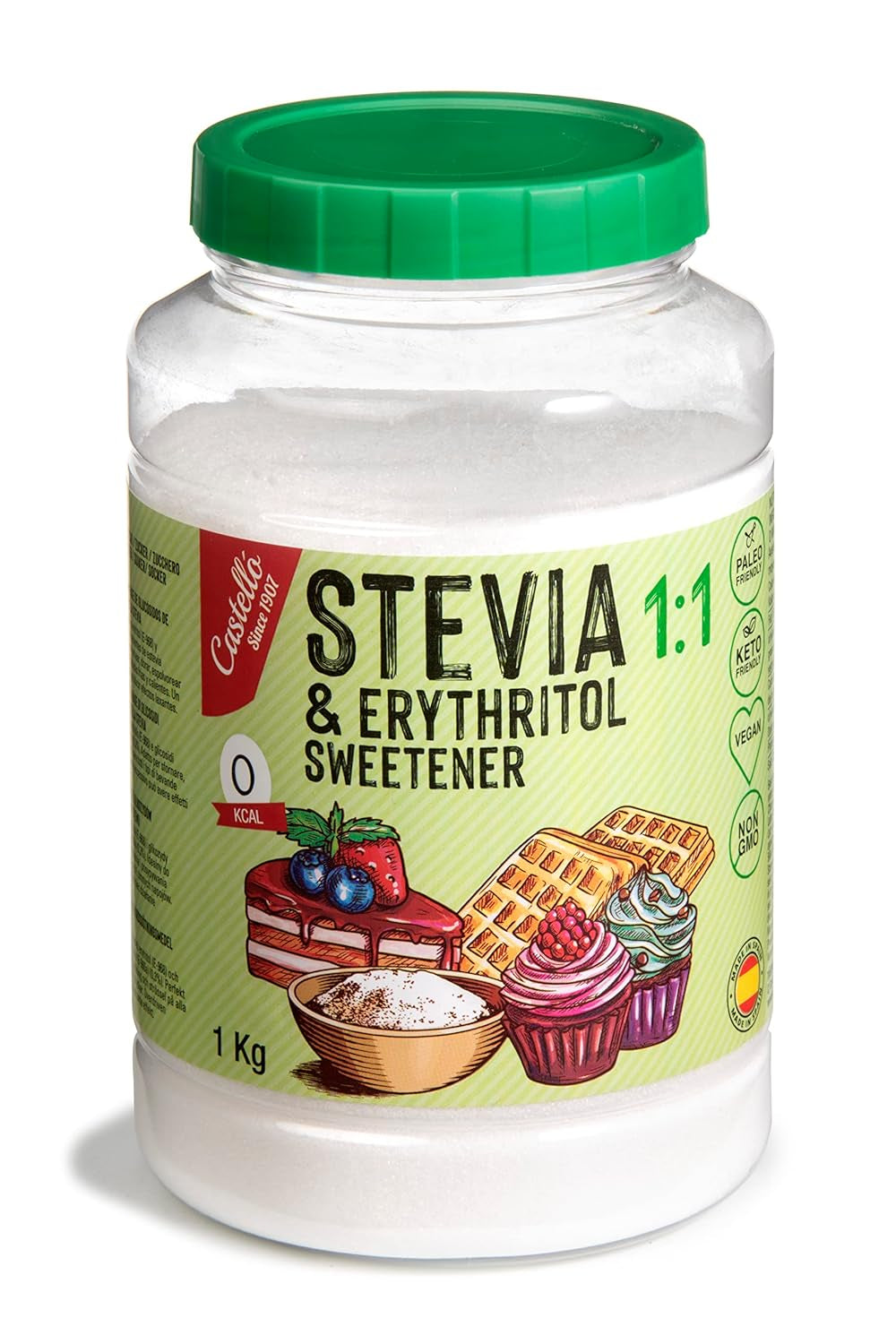 Stévie + Erythritol 1:1 Süßstoff | 1G = 1G Zucker | 100% Natürlicher Zuckerersatz - 0 Kalorie - 0 Glykämischer Index - Keto Und Paleo - 0 Netto-Kohlenhydrát - Kein GVO - Castello od roku 1907-1 Kg Sladidla Naty Shop Výchozí název