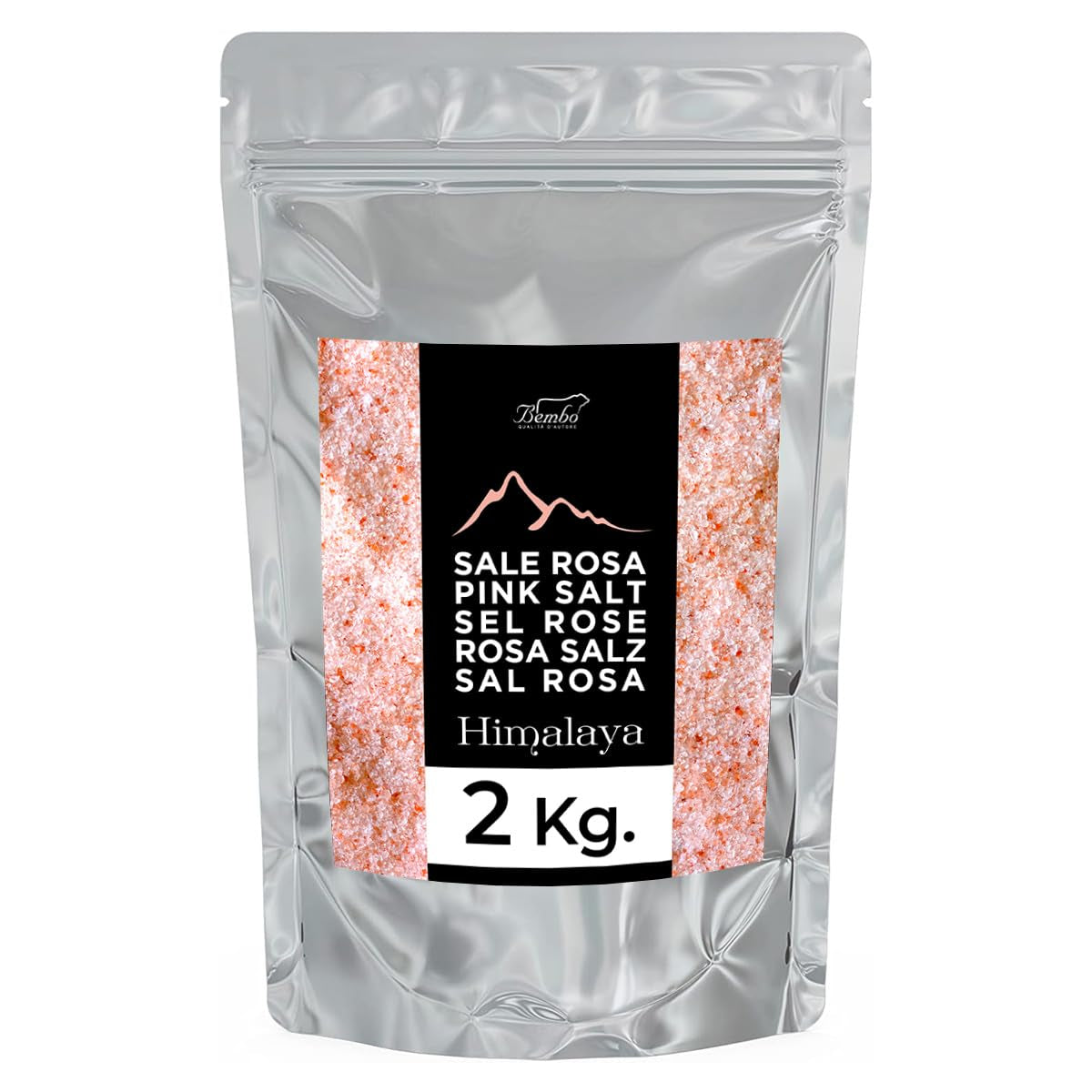 Bembo – gemahlenes rosa Himalaya-Salz (Salt Range, Pákistán) – 2 kg – Natriumarm, reich an Spurenelementen, bez Konservierungsstoffe, Farbstoffe oder Rieselhilfen – Fein
