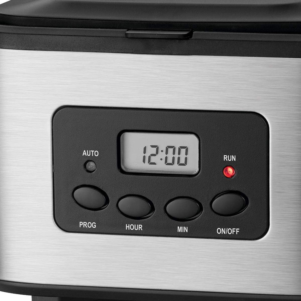 Cafetieră Clatronic® cu temporizator, carafă de 1,5 litri pentru 12-14 cești de cafea, temporizator LCD 24h, funcție de menținere la cald, antipicurare, filtru detașabil, afișaj și lumini indicatoare, 900W - KA 3642