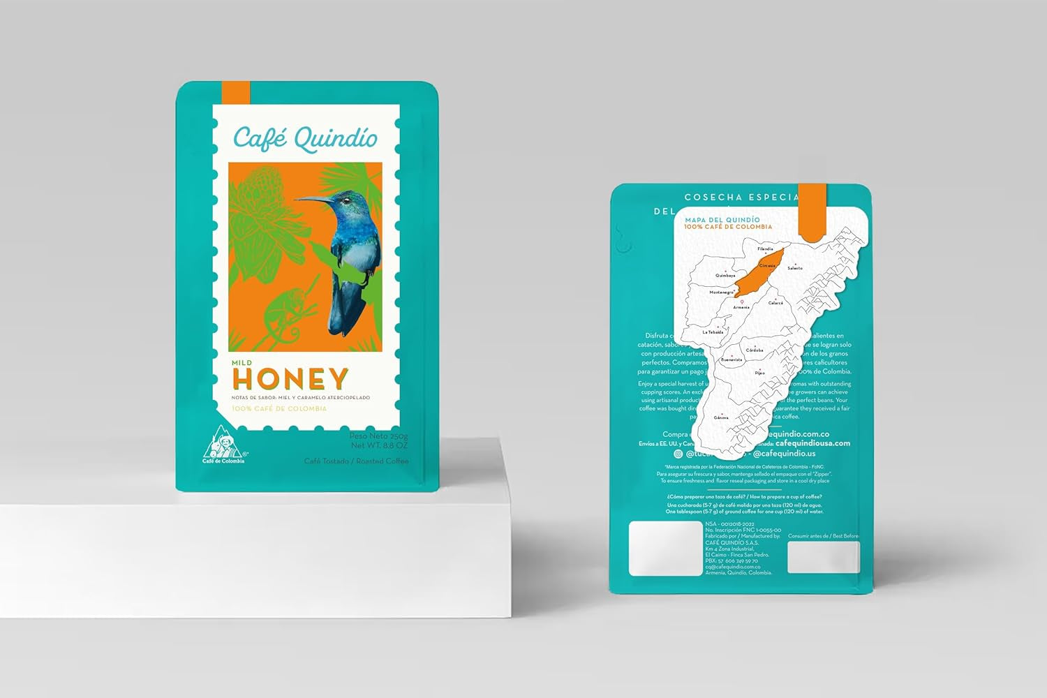 Cafe Quindio Specialty Coffee - boabe de cafea 100% Arabica, Columbia - cu note naturale de miere ușoară (250g) - ideală pentru cafea filtrată sau aparate portafilter