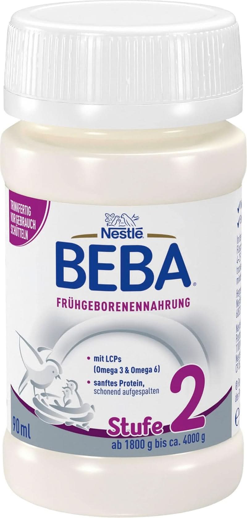Hrana pentru bebelusi prematuri BEBA Nivel 2, Hrana speciala pentru bebelusi prematuri si nou-nascuti cu greutate mica, gata de baut, pachet de 32 (32 x 90 ml) Naty Shop
